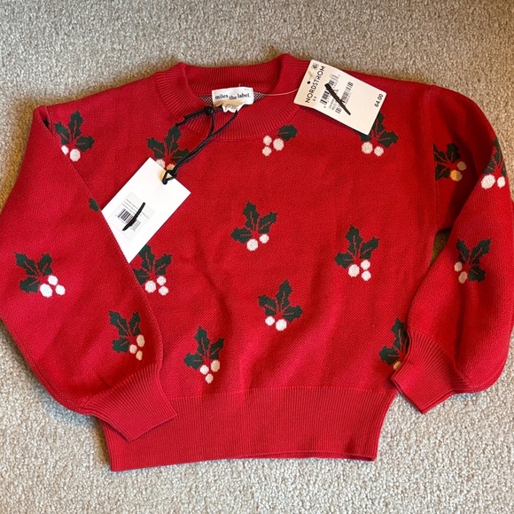 Miles The Label Other - Festive Red Kids Sweater with Holly Design